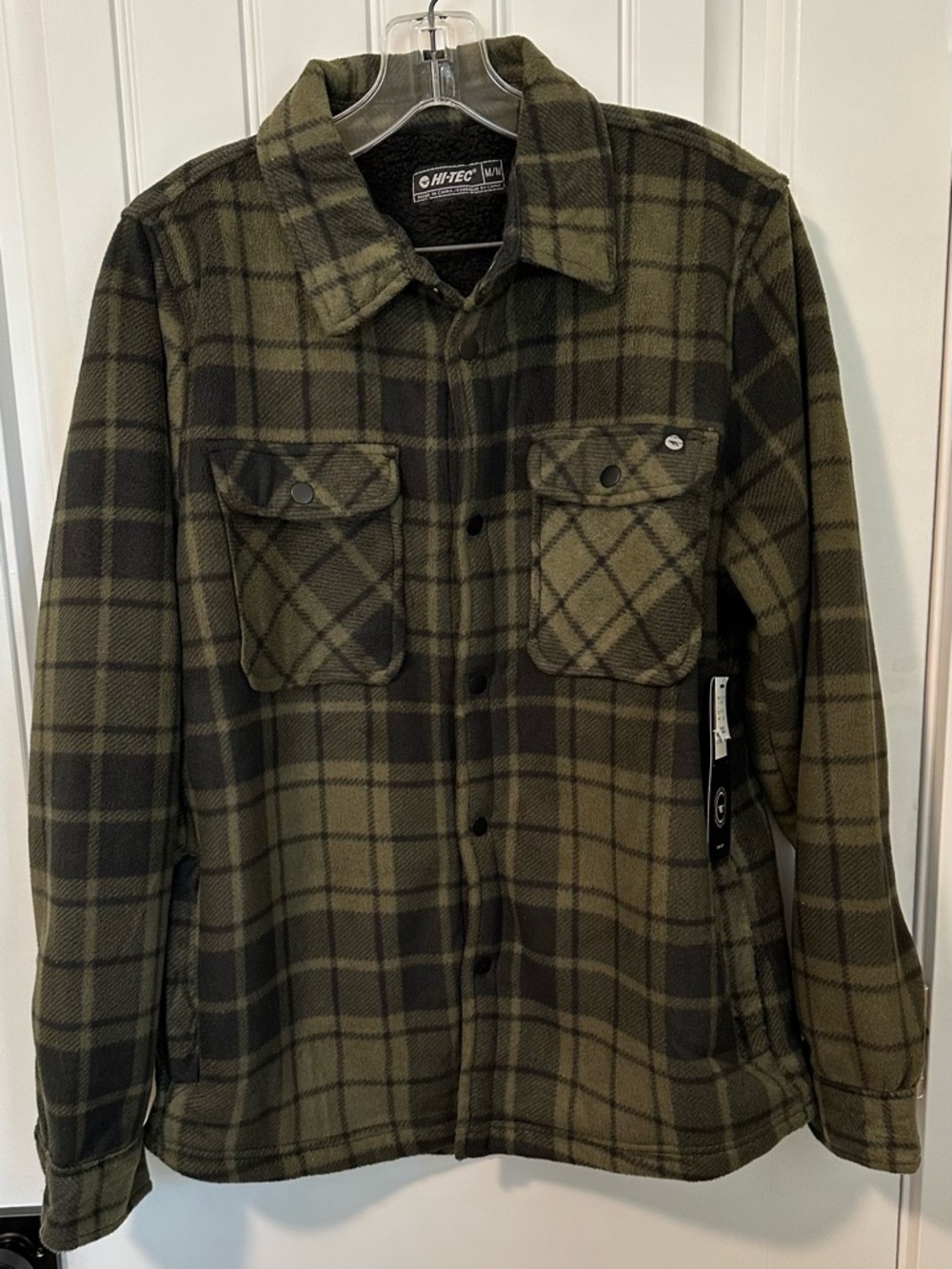 Hi-Tec Men's Olive Green Plaid Fleece Sherpa Lined Jacket